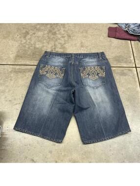 vintage avirex dark blue relaxed baggy fit jean shorts jorts size 36